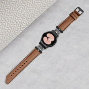 For Samsung Galaxy Watch6 / 6 Classic M Letter D-shaped Twill Leather Watch Band(Black Brown)