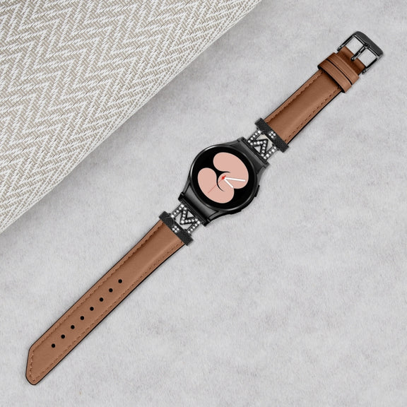 For Samsung Galaxy Watch6 / 6 Classic M Letter D-shaped Twill Leather Watch Band(Black Brown)