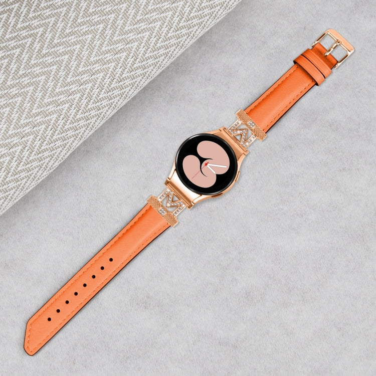 For Samsung Galaxy Watch6 / 6 Classic M Letter D-shaped Twill Leather Watch Band(Rose Gold Orange)