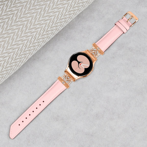 For Samsung Galaxy Watch6 / 6 Classic M Letter D-shaped Twill Leather Watch Band(Rose Gold Pink)