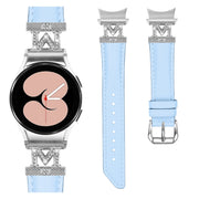 For Samsung Galaxy Watch6 / 6 Classic M Letter D-shaped Twill Leather Watch Band(Silver Blue)