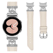 For Samsung Galaxy Watch6 / 6 Classic M Letter D-shaped Twill Leather Watch Band(Silver Apricot)