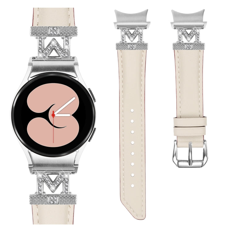 For Samsung Galaxy Watch6 / 6 Classic M Letter D-shaped Twill Leather Watch Band(Silver Apricot)