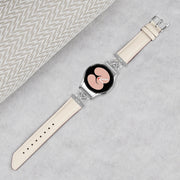 For Samsung Galaxy Watch6 / 6 Classic M Letter D-shaped Twill Leather Watch Band(Silver Apricot)