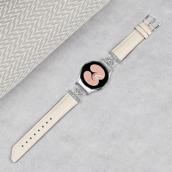 For Samsung Galaxy Watch6 / 6 Classic M Letter D-shaped Twill Leather Watch Band(Silver Apricot)