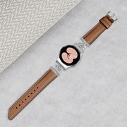 For Samsung Galaxy Watch6 / 6 Classic M Letter D-shaped Twill Leather Watch Band(Silver Brown)