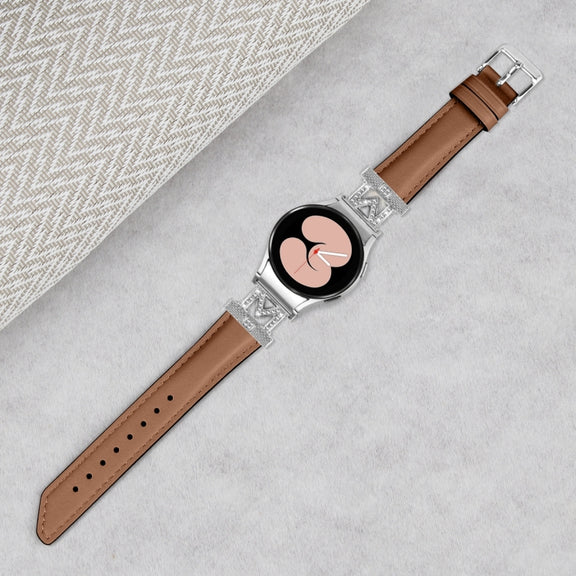 For Samsung Galaxy Watch6 / 6 Classic M Letter D-shaped Twill Leather Watch Band(Silver Brown)
