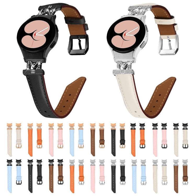 For Samsung Galaxy Watch6 / 6 Classic M Letter D-shaped Twill Leather Watch Band(Silver Blue)