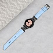 For Samsung Galaxy Watch6 / 6 Classic Crown D-shaped Twill Leather Watch Band(Black Blue)