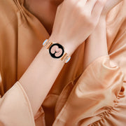 For Samsung Galaxy Watch6 / 6 Classic Crown D-shaped Twill Leather Watch Band(Rose Gold Blue)