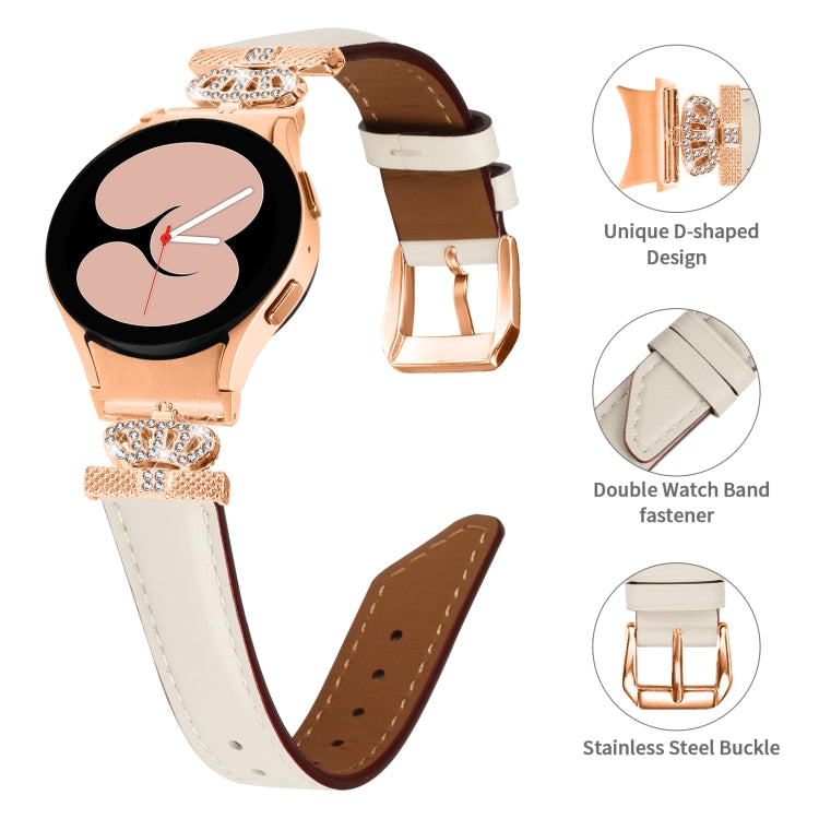 For Samsung Galaxy Watch6 / 6 Classic Crown D-shaped Twill Leather Watch Band(Rose Gold Apricot)