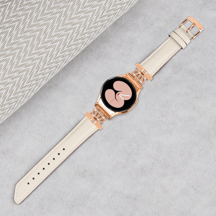 For Samsung Galaxy Watch6 / 6 Classic Crown D-shaped Twill Leather Watch Band(Rose Gold Apricot)