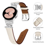 For Samsung Galaxy Watch6 / 6 Classic Crown D-shaped Twill Leather Watch Band(Silver Apricot)