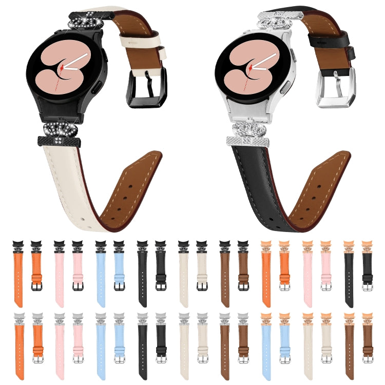 For Samsung Galaxy Watch6 / 6 Classic Crown D-shaped Twill Leather Watch Band(Silver Orange)
