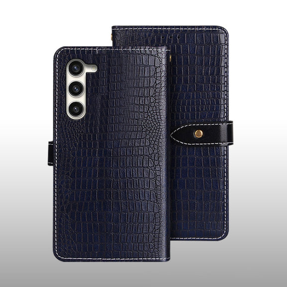For Samsung Galaxy S24 5G idewei Crocodile Texture Leather Phone Case(Dark Blue)
