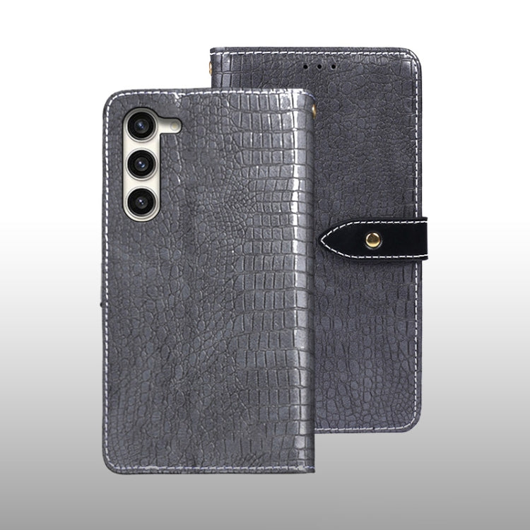 For Samsung Galaxy S24+ 5G idewei Crocodile Texture Leather Phone Case(Grey)