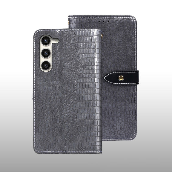 For Samsung Galaxy S24+ 5G idewei Crocodile Texture Leather Phone Case(Grey)