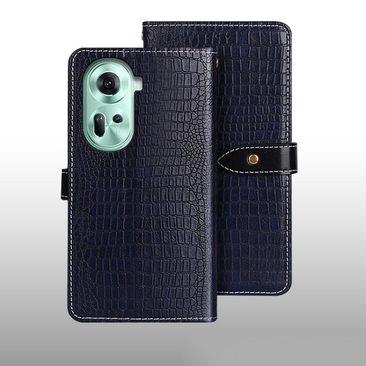 For OPPO Reno11 5G Global idewei Crocodile Texture Leather Phone Case(Dark Blue)