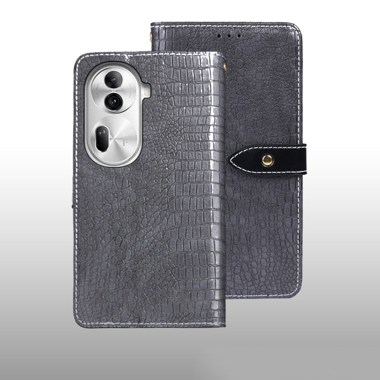 For OPPO Reno11 Pro 5G Global idewei Crocodile Texture Leather Phone Case(Grey)