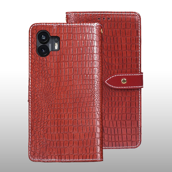 For Nothing Phone 2 idewei Crocodile Texture Leather Phone Case(Red)