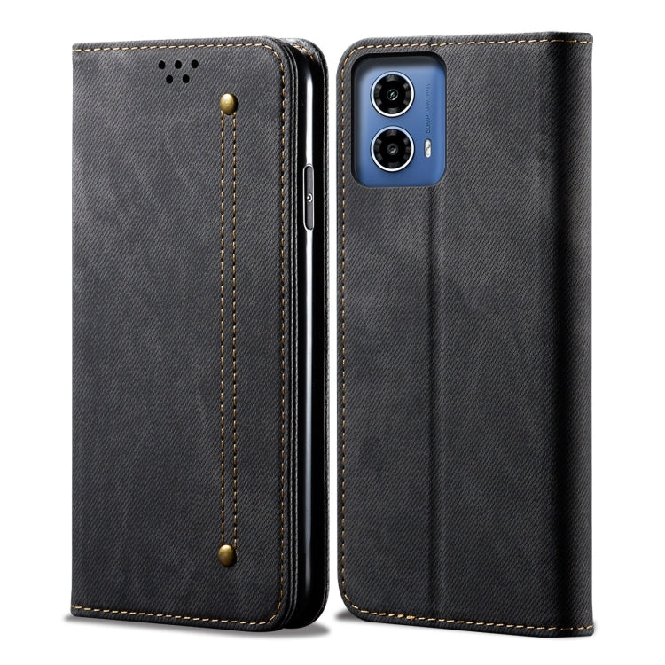 For Motorola Moto G85 Denim Texture Flip Leather Phone Case(Black)