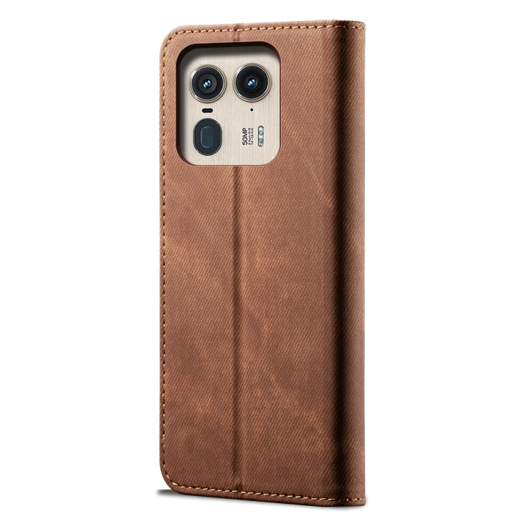 For Motorola Edge 50 Ultra Denim Texture Flip Leather Phone Case(Brown)