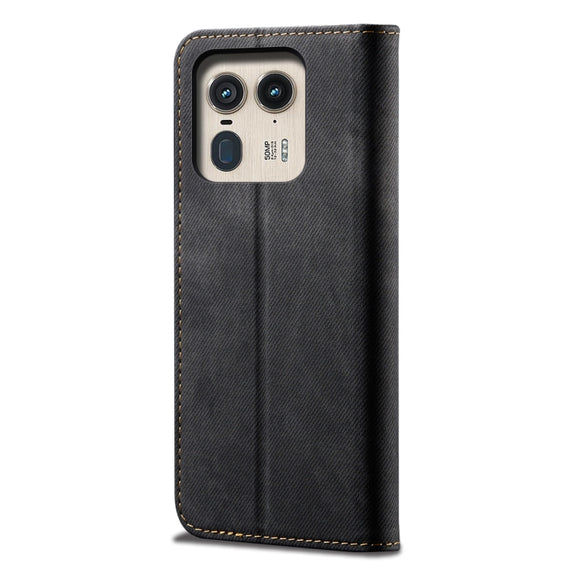 For Motorola Edge 50 Ultra Denim Texture Flip Leather Phone Case(Black)