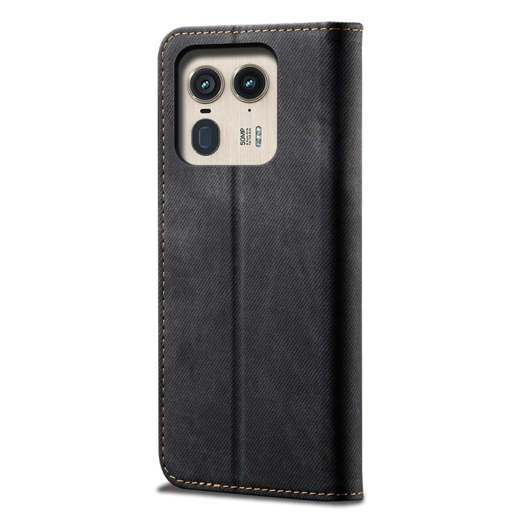 For Motorola Edge 50 Ultra Denim Texture Flip Leather Phone Case(Black)