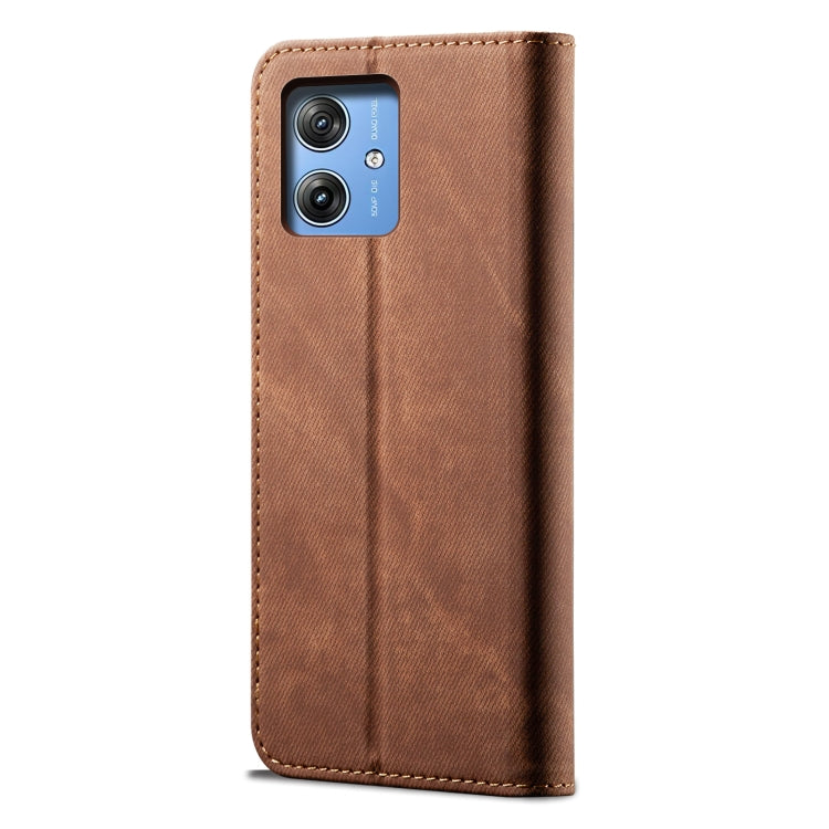 For Motorola Moto G54 5G Global Denim Texture Flip Leather Phone Case(Brown)