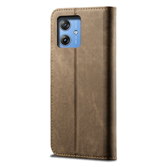 For Motorola Moto G54 Power 5G Denim Texture Flip Leather Phone Case(Khaki)