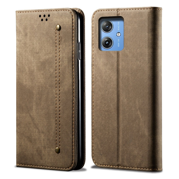 For Motorola Moto G54 Power 5G Denim Texture Flip Leather Phone Case(Khaki)