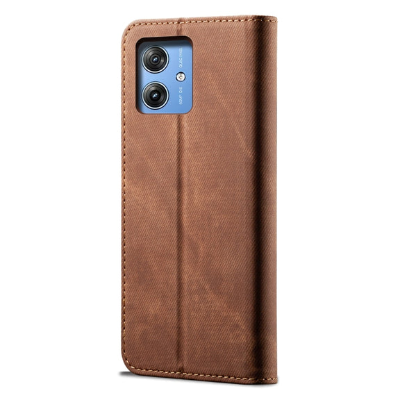 For Motorola Moto G64 5G Global Denim Texture Flip Leather Phone Case(Brown)