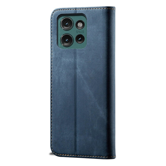For Motorola Edge 50 5G Global Denim Texture Flip Leather Phone Case(Blue)