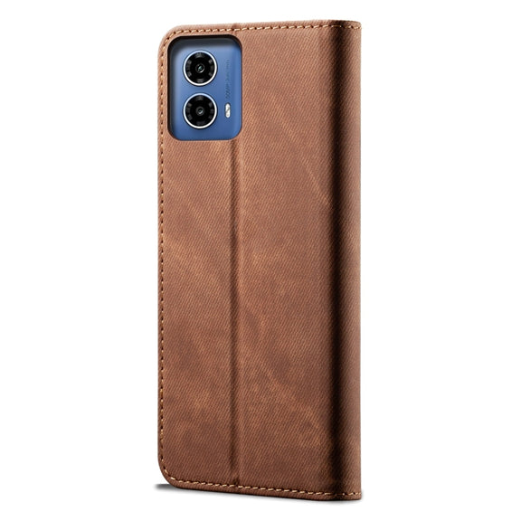 For Motorola Moto G34 5G / G45 5G Denim Texture Flip Leather Phone Case(Brown)