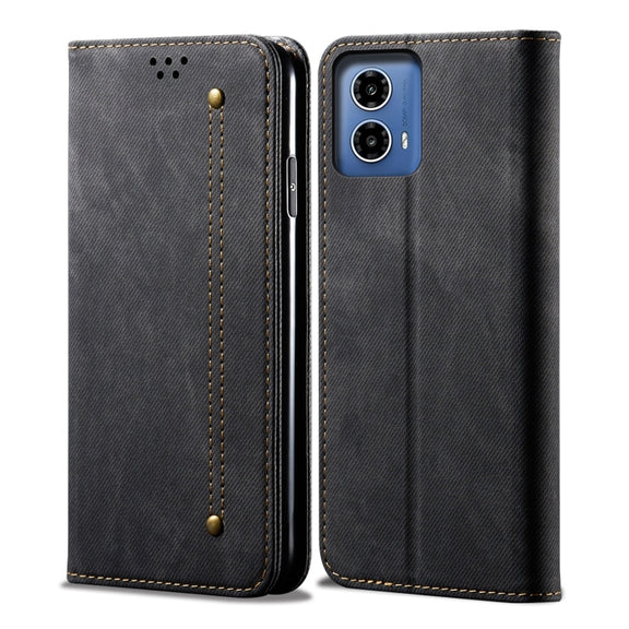 For Motorola Moto G34 5G / G45 5G Denim Texture Flip Leather Phone Case(Black)