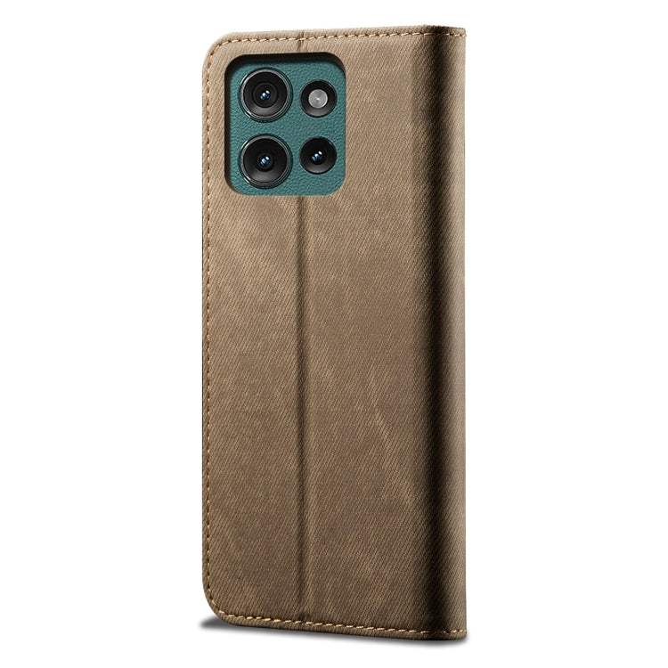 For Motorola Moto G75 5G Denim Texture Flip Leather Phone Case(Khaki)