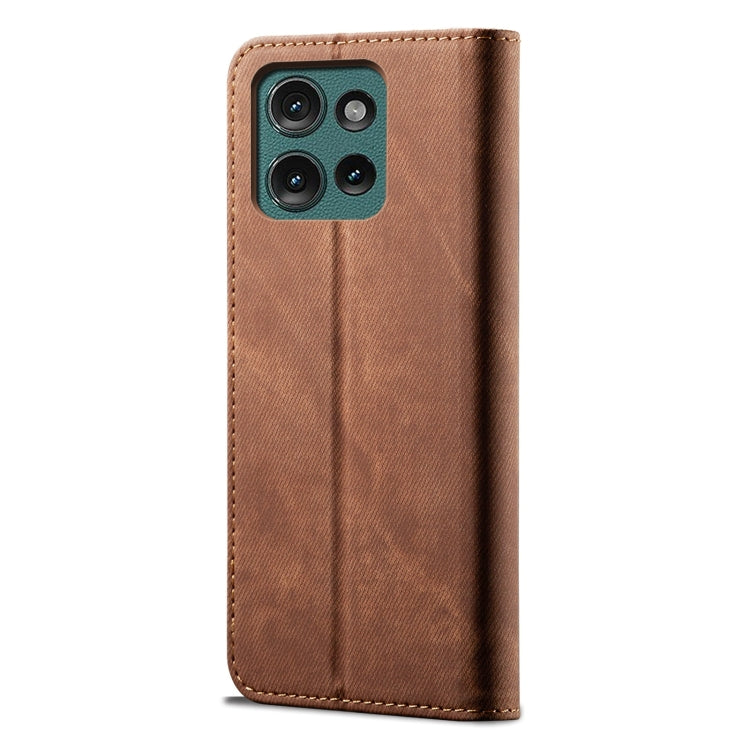 For Motorola Moto G75 5G Denim Texture Flip Leather Phone Case(Brown)