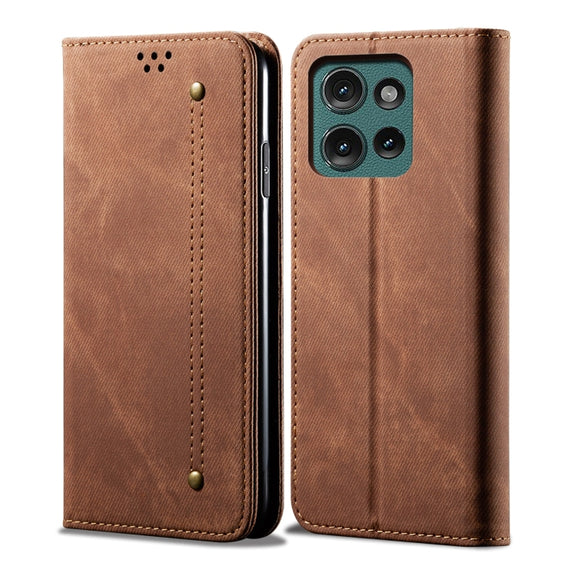 For Motorola Moto G75 5G Denim Texture Flip Leather Phone Case(Brown)