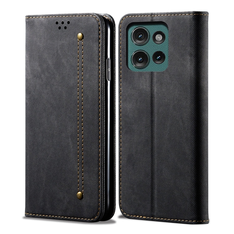 For Motorola Moto G75 5G Denim Texture Flip Leather Phone Case(Black)