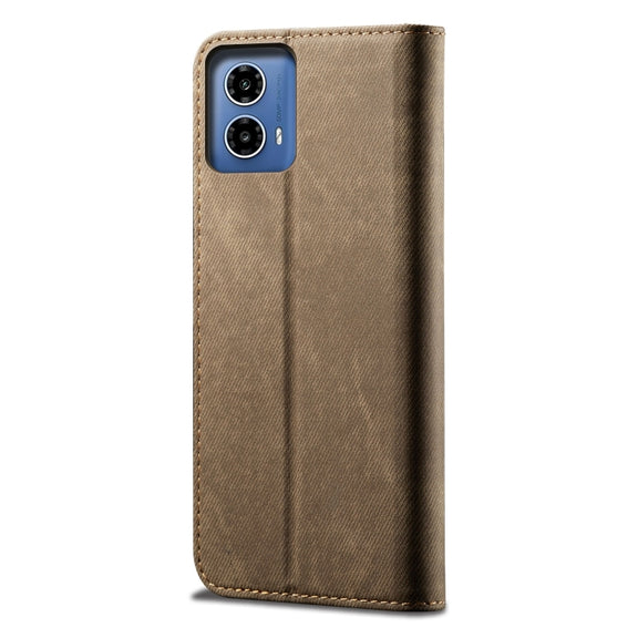 For Motorola Moto G35 Denim Texture Flip Leather Phone Case(Khaki)