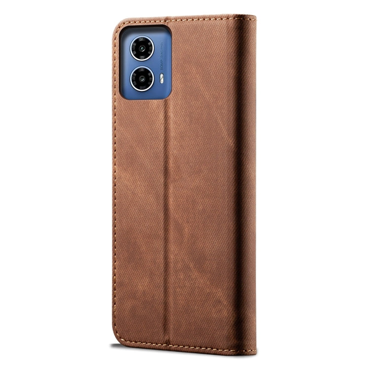 For Motorola Moto G35 Denim Texture Flip Leather Phone Case(Brown)
