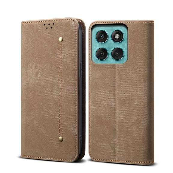 For Motorola Moto G86 Power Denim Texture Flip Leather Phone Case(Khaki)