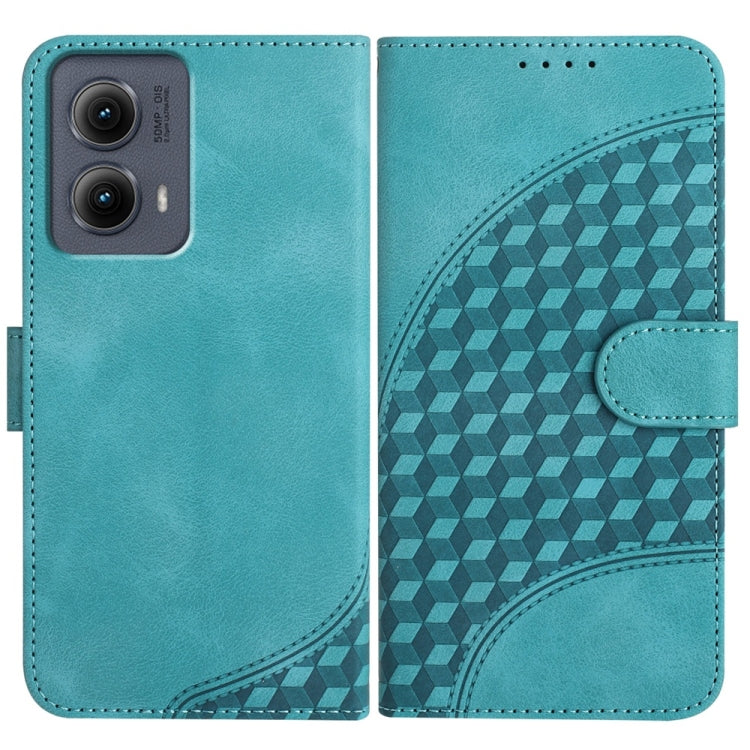For Motorola Edge 5G 2024 YX0060 Elephant Head Embossed Phone Leather Case with Lanyard(Light Blue)