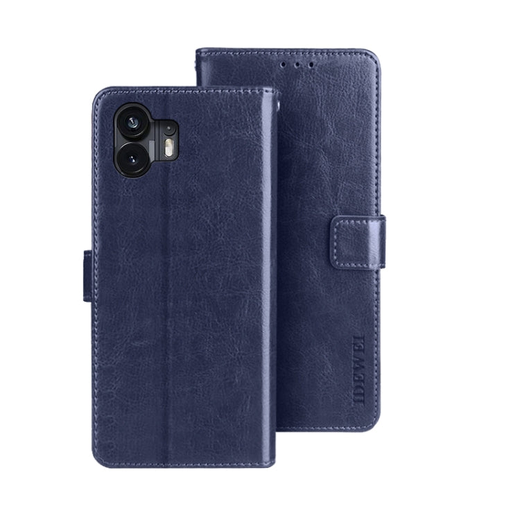 For Nothing Phone 2 idewei Crazy Horse Texture Leather Phone Case with Holder(Blue)