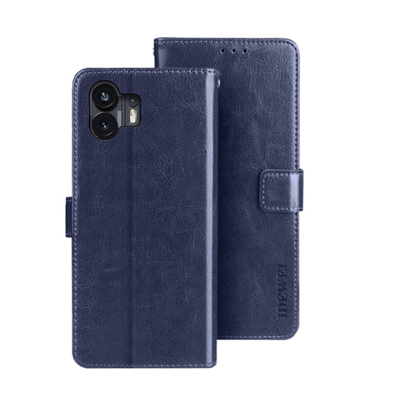 For Nothing Phone 2 idewei Crazy Horse Texture Leather Phone Case with Holder(Blue)