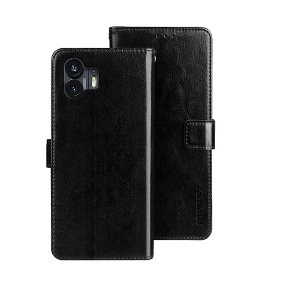 For Nothing Phone 2 idewei Crazy Horse Texture Leather Phone Case with Holder(Black)