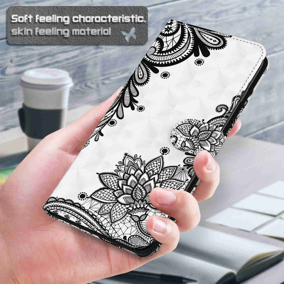 For Xiaomi Redmi 13C 5G / 4G 3D Painting Pattern Flip Leather Phone Case(Diagonal Black Flower)