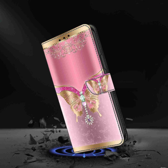 For Honor Magic5 Pro Crystal 3D Shockproof Protective Leather Phone Case(Pink Bottom Butterfly)