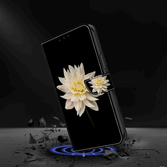 For Honor Magic5 Pro Crystal 3D Shockproof Protective Leather Phone Case(White Flower)