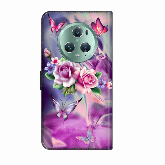 For Honor Magic5 Pro Crystal 3D Shockproof Protective Leather Phone Case(Butterfly)